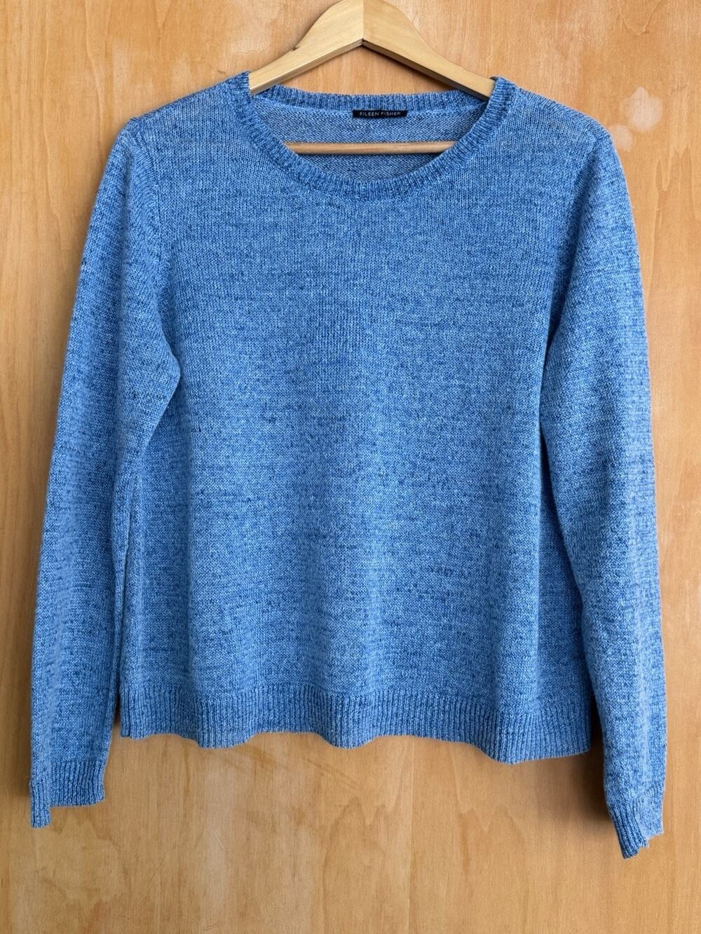 Eileen Fisher 100% Linen Long Sleeve Crewneck Sweater Size Small Heathered Blue - Picture 1 of 5